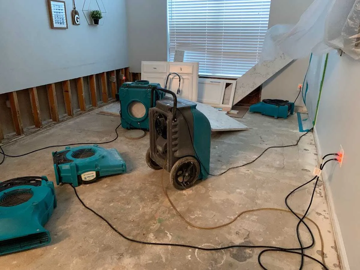 Dehumidifier in flood-cut room for Water Damage Restoration in Folsom
